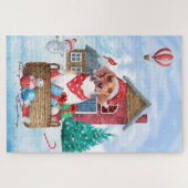 Beagle-hond in sneeuw Kerstmis Hondenhok Legpuzzel (Horizontaal)