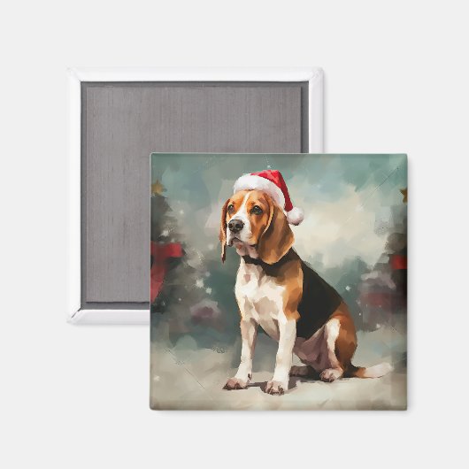 Beagle Hond in Sneeuw Kerstmis Magneet (Voorkant / Achterkant)