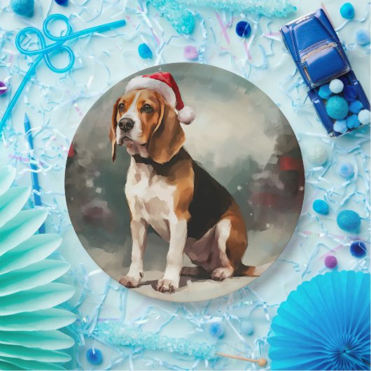 Beagle Hond in Sneeuw Kerstmis Papieren Bordje (Feest)