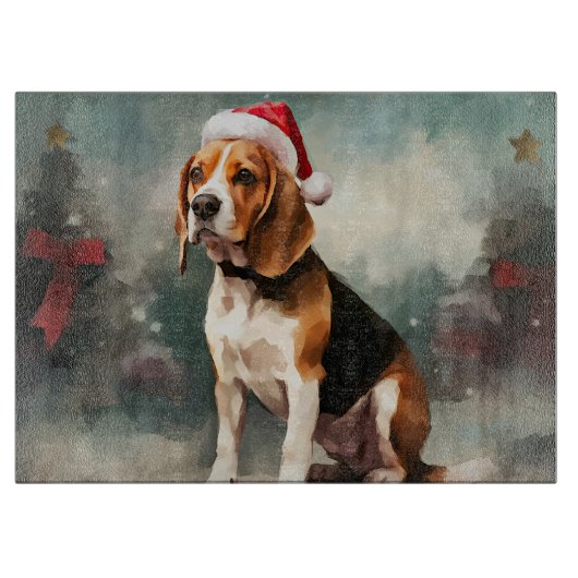 Beagle Hond in Sneeuw Kerstmis Snijplank (Voorkant)