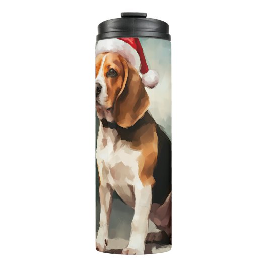 Beagle Hond in Sneeuw Kerstmis Thermosbeker (Voorkant)