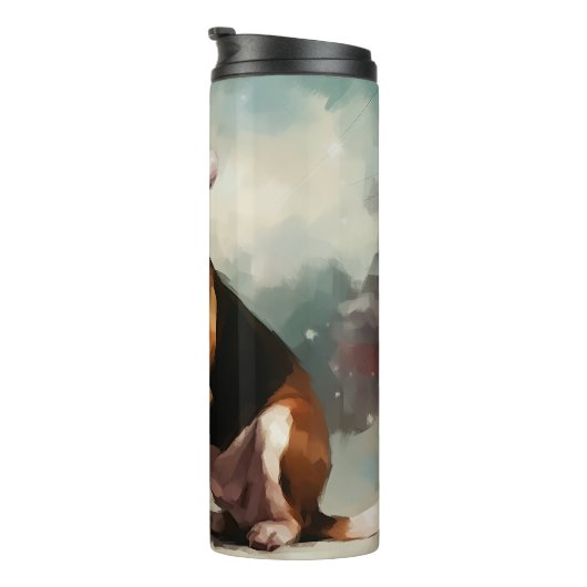 Beagle Hond in Sneeuw Kerstmis Thermosbeker (Geroteerd rechts)