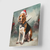 Beagle Hond in Sneeuw Kerstmis Vierkante Klok (Hoek)