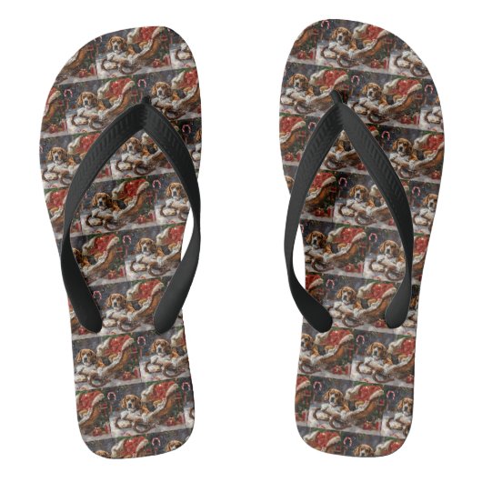 Beagle Hond Kerst Feestelijk Teenslippers (Voetbed)
