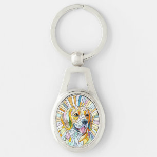Beagle hond - Kleurrijke Mozaïek kunst Sleutelhanger