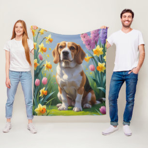 Beagle Hond Lenterebloemen Schilderij Fleece Deken