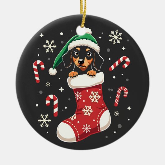 Beagle hond met kerstmuts Kerstliefhebbers Keramisch Ornament (Voorkant)