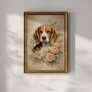 Beagle Hond met Rozen Poster