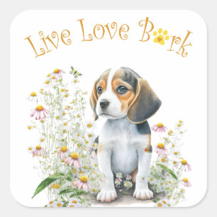 Beagle-hond Moeder Bloem Vierkante Sticker