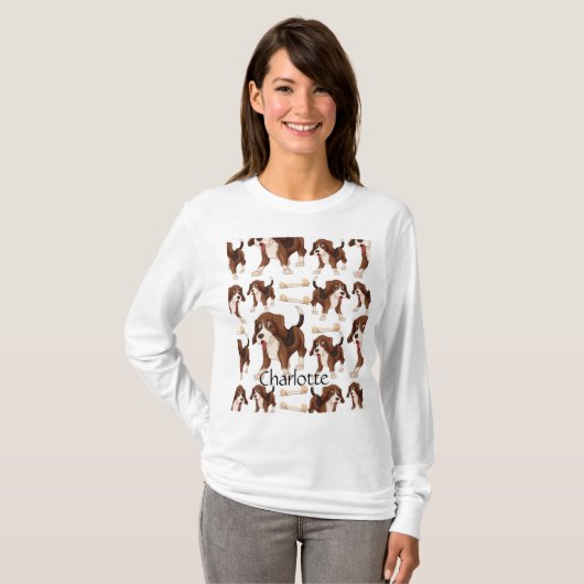 Beagle hond naadloos patroon Aangepaste naam T-shirt (Voorkant volledig)