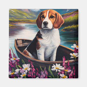 Beagle-hond op een peddel: Een landschappelijk avo Magneet