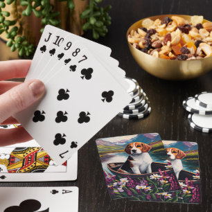 Beagle-hond op een peddel: Een landschappelijk avo Pokerkaarten