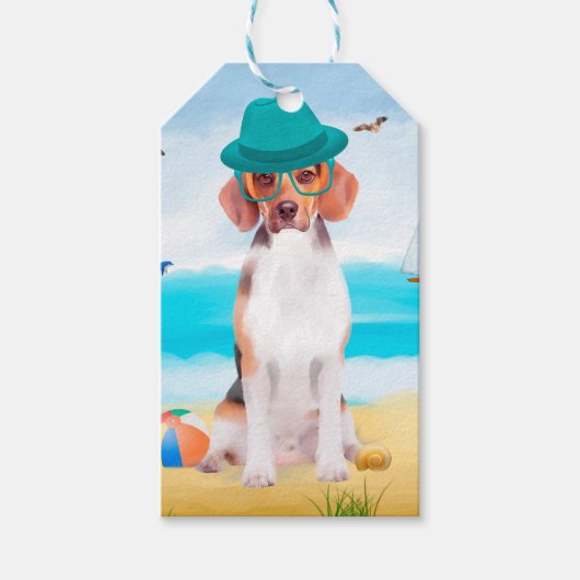 Beagle Hond Op Strand Cadeaulabel (Voorkant)