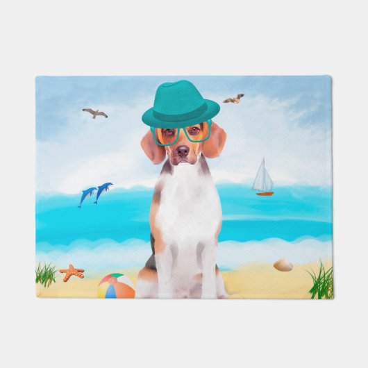 Beagle Hond Op Strand Deurmat (Voorkant)