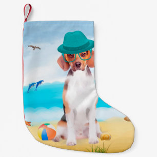 Beagle Hond Op Strand Kleine Kerstsok