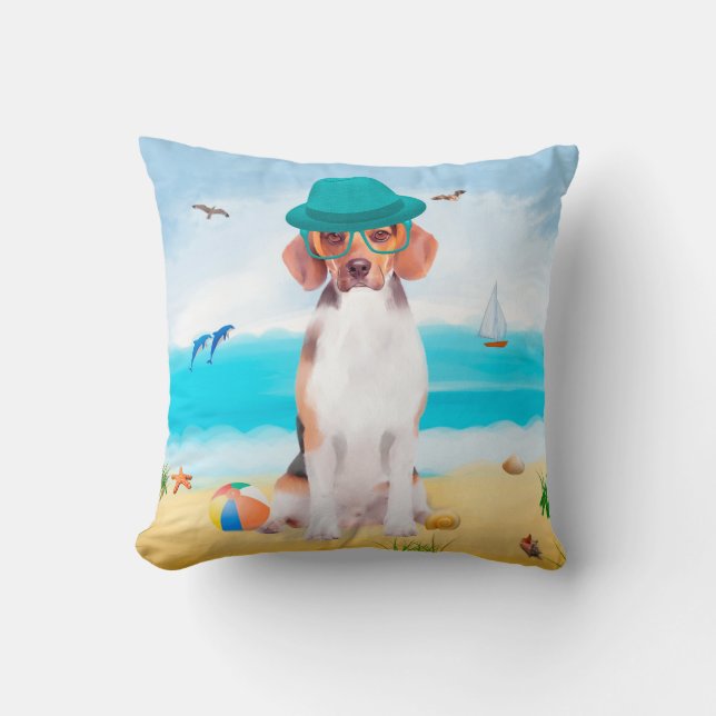 Beagle Hond Op Strand Kussen (Voorkant)