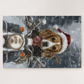 Beagle Hond Rijden Motorfiets Kerstmis Legpuzzel (Horizontaal)