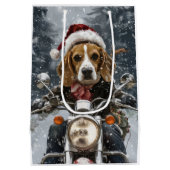 Beagle Hond Rijden Motorfiets Kerstmis Medium Cadeauzakje (Achterkant)