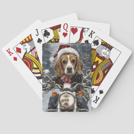 Beagle Hond Rijden Motorfiets Kerstmis Pokerkaarten (Achterkant)