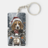 Beagle Hond Rijden Motorfiets Kerstmis Sleutelhanger (achterkant)