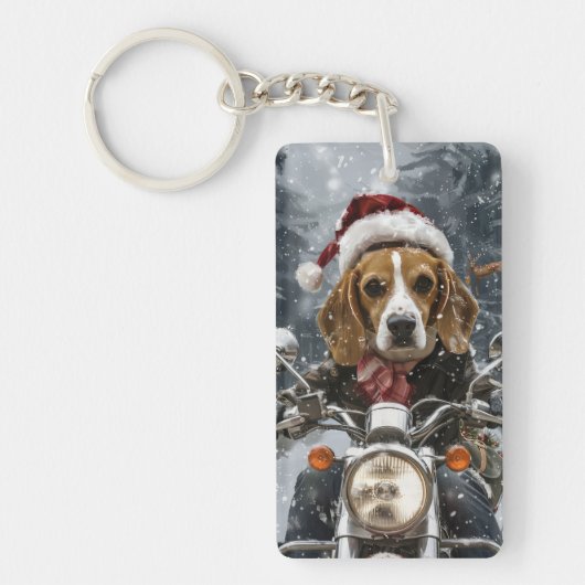 Beagle Hond Rijden Motorfiets Kerstmis Sleutelhanger (Voorkant)