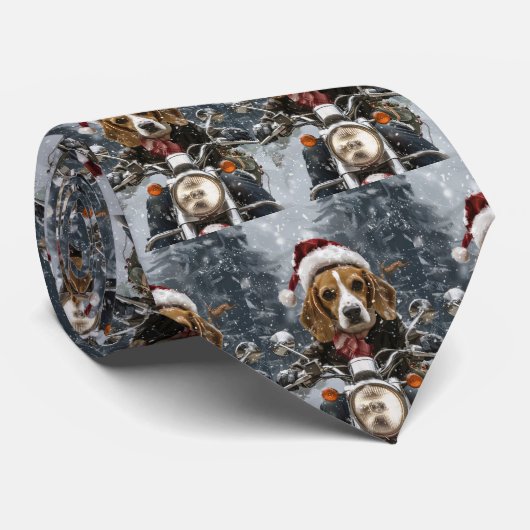 Beagle Hond Rijden Motorfiets Kerstmis Stropdas (Opgerold)