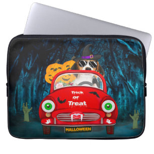 Beagle hond rijdt auto griezelige Halloween Laptop Sleeve