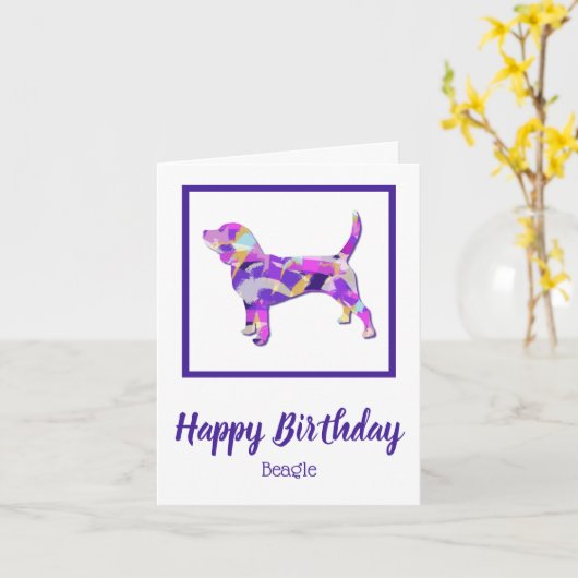 Beagle Hond Silhouet PPY&B Verjaardag Kaart (Gele Bloem)
