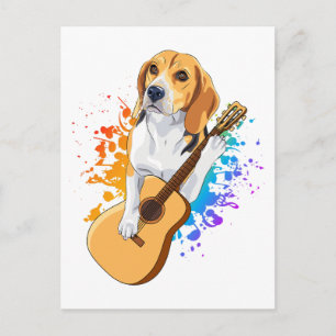 Beagle-hond speelt akoestische gitaar briefkaart