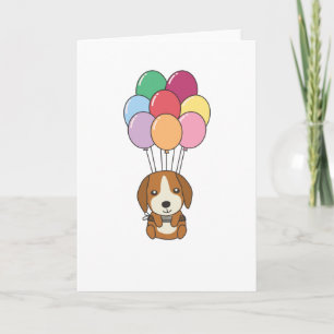 Beagle-hond vliegt met kleurrijke ballonnen kaart