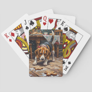 Beagle-hond volgt geurspoor van kerstkrans, Kerstm Pokerkaarten
