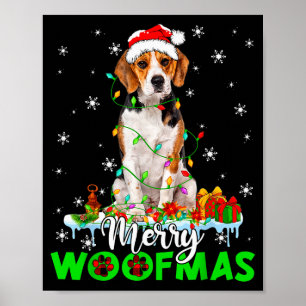Beagle Hond Vrolijke Woofmas Grappige Kerst Lichtj Poster