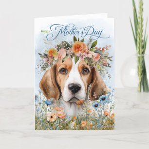Beagle-hond Wildebloem Moederdag Feestdagen Kaart