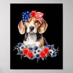 Beagle-hondenbandana Amerikaanse vlag 4 juli Poster