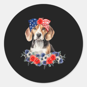 Beagle-hondenbandana Amerikaanse vlag 4 juli Ronde Sticker