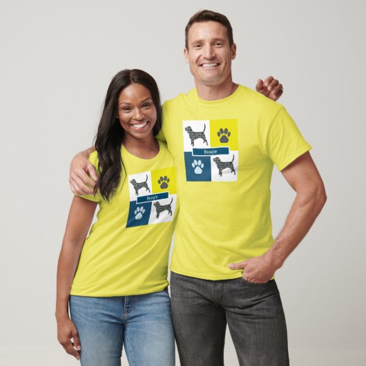 Beagle Hound Dog & Paw Y&B Grid Square T-shirt (Unisex)