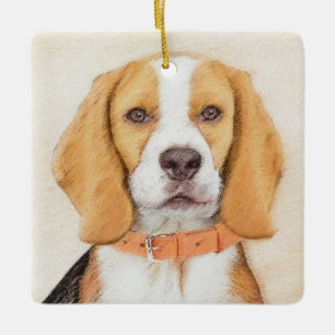 Beagle Hound Dog Schilderij Originele dierlijke ku Keramisch Ornament