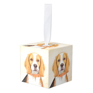 Beagle Hound Dog Schilderij Originele dierlijke ku Kubus Ornament