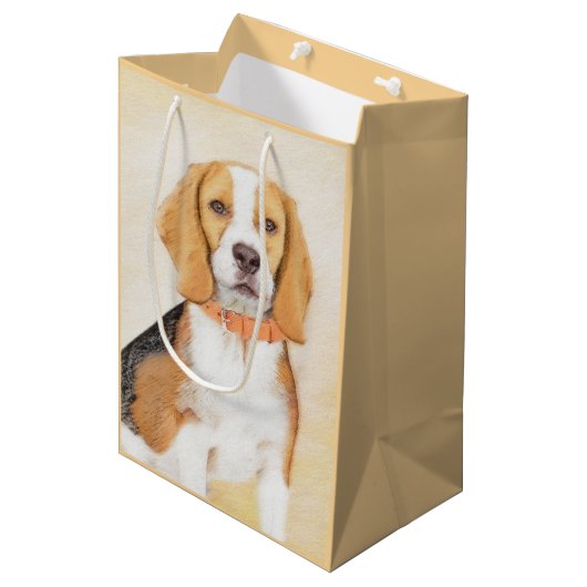 Beagle Hound Dog Schilderij Originele dierlijke ku Medium Cadeauzakje (Voorkant Gekanteld)