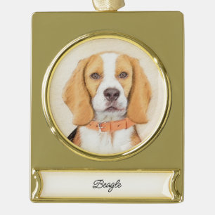 Beagle Hound Dog Schilderij Originele dierlijke ku Verguld Banner Ornament