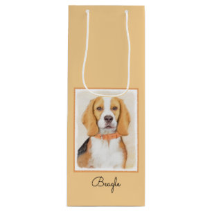Beagle Hound Dog Schilderij Originele dierlijke ku Wijn Cadeautas