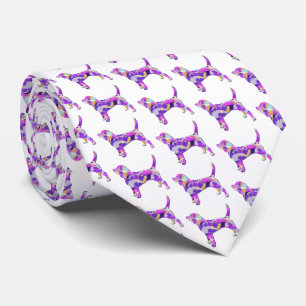 Beagle Hound Dog Silhouet Paarse Witte Hals Stropdas