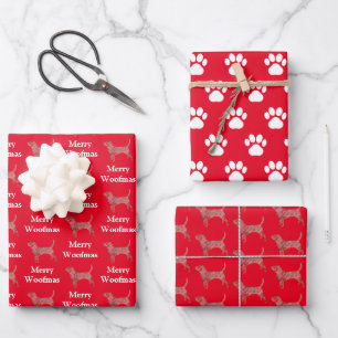 Beagle Hound Dog Silhouet Rood Merry Woofmas Inpakpapier Vel