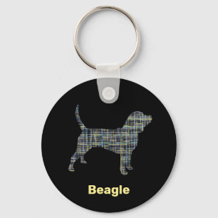 Beagle Hound Dog Silhouette Yellow & Black Grid Sleutelhanger