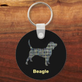 Beagle Hound Dog Silhouette Yellow & Black Grid Sleutelhanger (Voorkant)