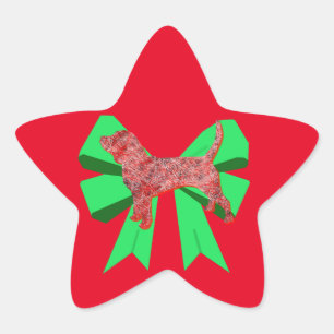 Beagle Hound Red Dog en Green Bow Kerstmis Ster Sticker