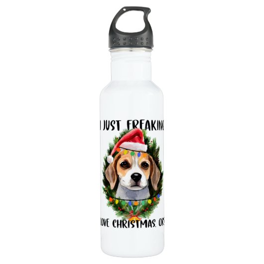 Beagle, ik ben gewoon dol op Kerstmis. Waterfles (Voorkant)