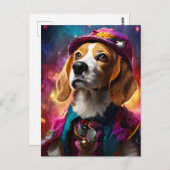 Beagle in een roze Pet Briefkaart (Voorkant / Achterkant)