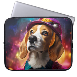 Beagle in een roze Pet Laptop Sleeve
