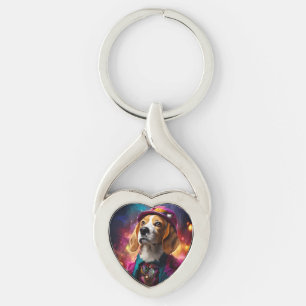 Beagle in een roze Pet Sleutelhanger